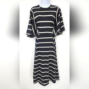 Who What Wear Womens Flare Sleeve Dress‎ Size XS Black Ivory Stripe Midi Party